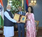 PM Modi hands over OCI cards to Mauritius President, First Lady