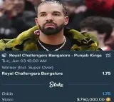 Drake Bets on RCB to Win IPL Final Potentially Winning 11 Crores