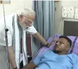 Narendra Modi meets Vishwash Kumar Ramesh Sole Survivor of Ahmedabad Plane Crash