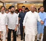 Mallikarjun Kharge Welcomed by CM Revanth Reddy in Hyderabad