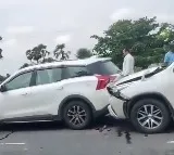 Vijayawada Highway Accident Three Cars Collide