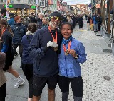 Milind Soman completes the Tromso midnight half marathon in Norway with wife Ankita Konwar