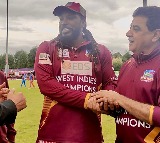 Cricket legends Harbhajan, Raina and Bravo celebrates with West Indies Champions
