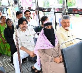 Chandrababu Pawan Lokesh launch free bus travel for women in AP