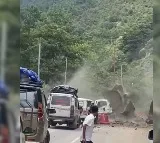 Arunachal Pradesh Landslide damages vehicles in West Kameng