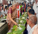 FM Nirmala Sitharaman serves Annaprasadam to devotees at Tirumala temple