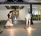 Andhra CM Chandrababu Naidu celebrates Diwali with wife