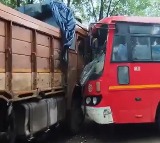 Karnataka RTC Bus Collides with Cement Lorry in Vikarabad