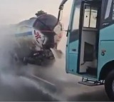 Narrow escape for passengers as bus rams into chemical tanker in Telangana