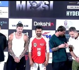 GOAT Tour: Messi appears at Uppal Stadium in Hyderabad, seen waving to the crowd in broadcast visuals