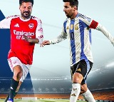 Revanth Reddy and Messi at Uppal Stadium for Friendly Match