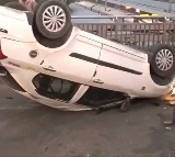 Car Overturns on Begumpet Flyover Four Injured