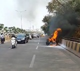 Bike gutted in fire on Durgam Cheruvu Cable Bridge