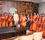 Women Legislators Meet CM Chandrababu Wearing Shiva Tattva Sarees