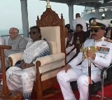 Droupadi Murmu CM Chandrababu on INS Sumedha at Visakhapatnam Naval Event