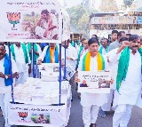 Telangana BJP MLAs reach Assembly with farmers’ petitions on pushcart