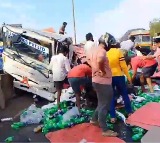 Nellore district lorry accident cool drinks looted instead of helping driver