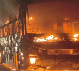 Orange Travels bus catches fire in Vizianagaram district