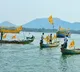 Fishermen Wish Telugu Desam Party With Yellow Festoons in Krishna River