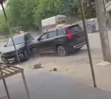 Mahindra Scorpio SUVs collide on Gurugram road causing chaos