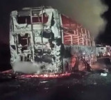 Kaveri Travels bus catches fire in Andhra Pradesh