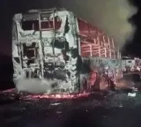 Kaveri Travels bus catches fire in Andhra Pradesh