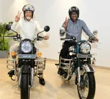 Chandrababu Naidu Rides Royal Enfield Bullet 350 Photos