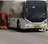 Air India Bus Catches Fire on Hyderabad Outer Ring Road
