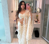 Janhvi Kapoor Stuns in Ivory Saree for Peddi Promotions