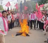 Revanth Reddy effigy set on fire by BRS activists in Thimmapet
