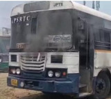 APSRTC bus fire in Gollapudi passengers escape through windows safely