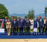 Narendra Modi and Donald Trump shake hands at G7 Summit in France