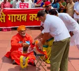 Opposition skit in Parliament Pappu Yadav acts as priest and Rahul Gandhi as devotee