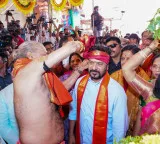 CM Revanth Reddy at Lashkar Bonalu offers silk clothes to Mahankali Ammavaru