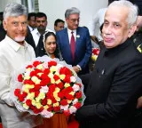 Governor At Home in Lok Bhavan CM Chandrababu attends with his wife