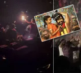 Ravi Teja Irumudi movie fans celebrate with camphor haratis in theaters