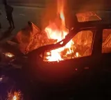 Visakhapatnam Road Accident Driver Burnt Alive After Car Catches Fire