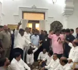 High tension in Telangana Council Marshals drag out MLC Tata Madhu