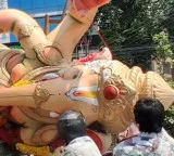 Hyderabad Ganesh idol laid flat for immersion process in Golnaka
