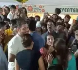 MS Dhoni special attraction at Ambani Navratri celebrations funny gestures on carnival rides