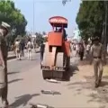 Police crushed heavy noisy silencers with a road roller