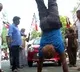 A yoga instructor walked upside down