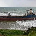 A merchant ship drifted onto the shore at Tenneti Park in Vizag