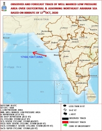 Well-marked low-pressure area lies centered over East Central & adjoining Northeast Arabian Sea